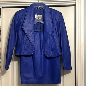 Chia Women's Blue Leather Jacket & Skirt